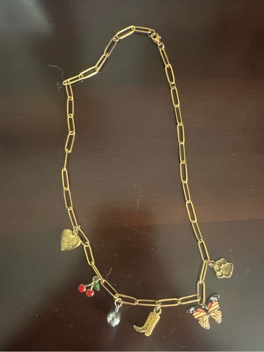 Gold-Tone Charm Necklace with Rainbow Lollipop, Strawberry & Moon Charms - Picture 2 of 2